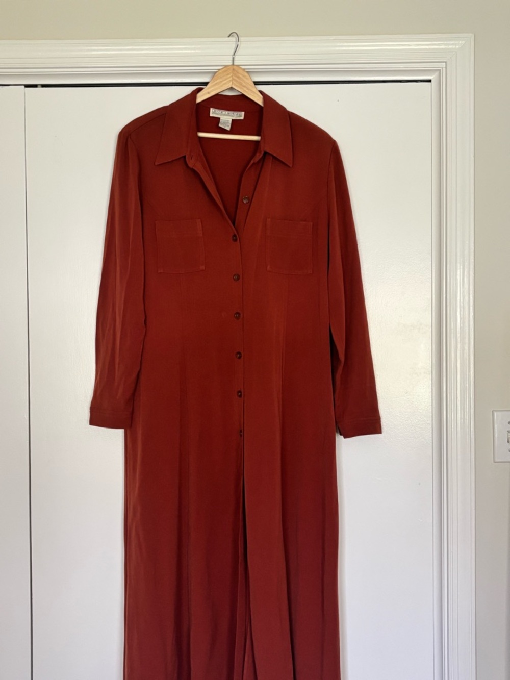 Jessica Howard Rust Button-Front Long Shirt Dress